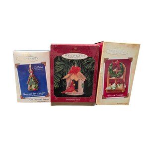 Three Vintage Hallmark Keepsake Ornaments Winter Birdhouses